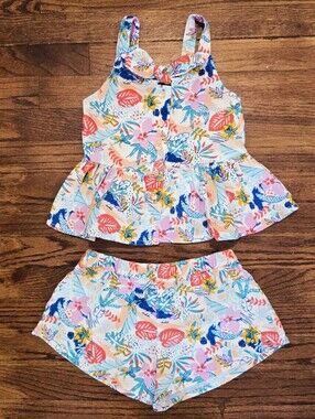 Sz5 Vince Camuto Girls Linen Floral Print Two-Piece Shorts Set - Multicolor